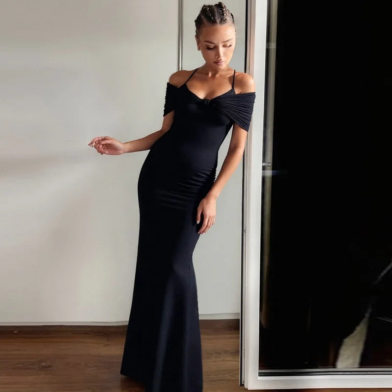 Off-Shoulder Black Gown | Sleek Evening Elegance for Events