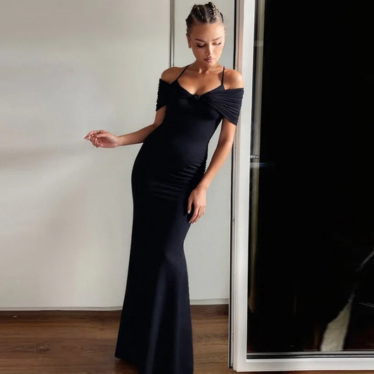 Off-Shoulder Black Gown | Sleek Evening Elegance for Events