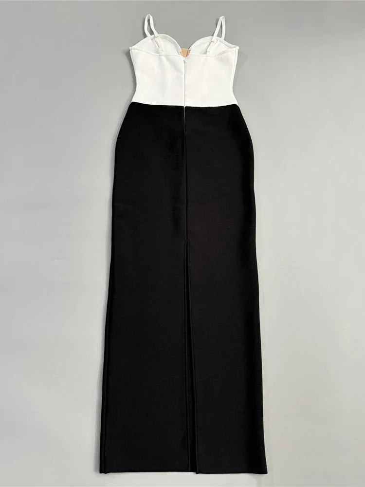 Black White Diamond Bandage Dress | Spaghetti Strap Evening Gown