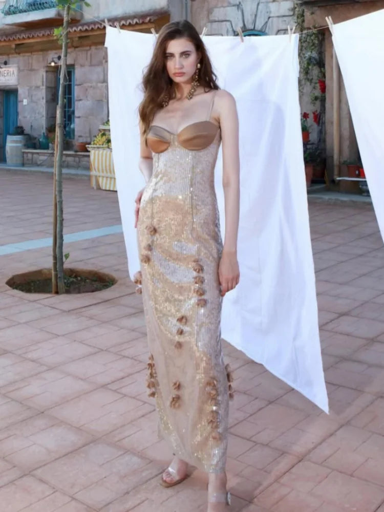 Floral Lace Maxi Dress | Sequined Sheath Gown