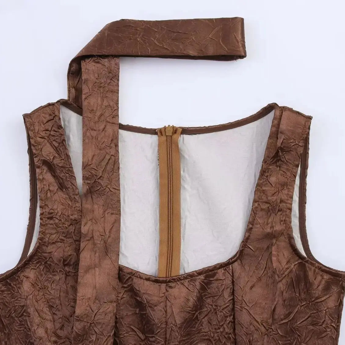 Brown A-Line Midi Dress | Princess Style with Sash Detail