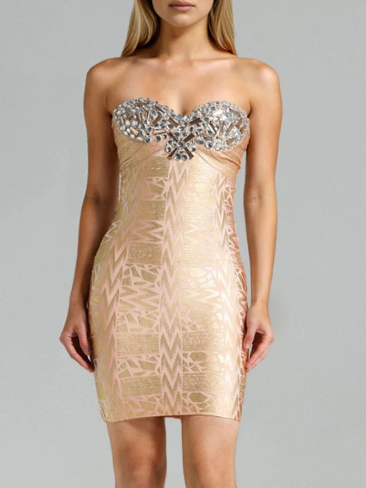 Embroidered Sequin Strapless Mini Dress | Sleeveless Party Gown