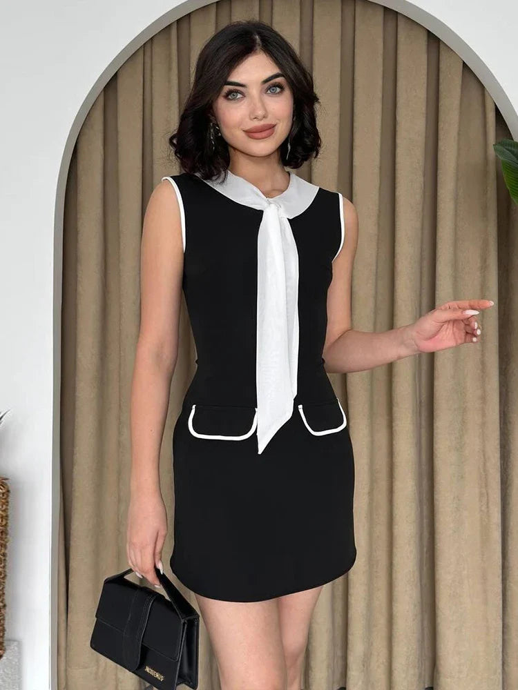 Patchwork Tie Detail Mini Bodycon Dress