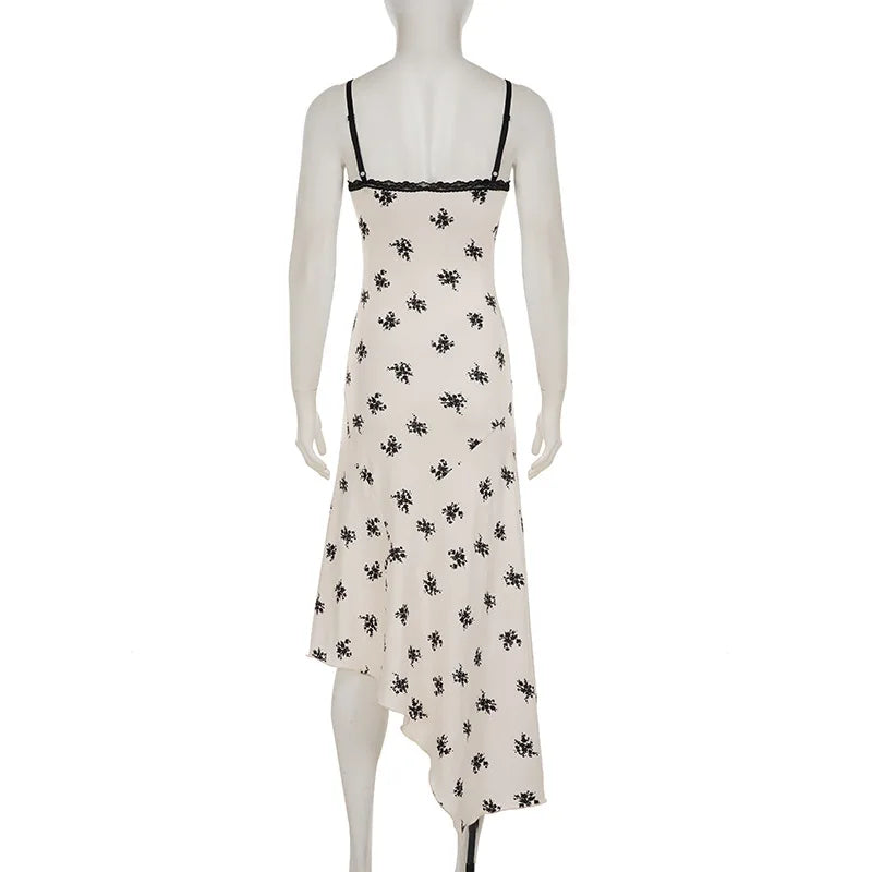 Summer Lace Print A-Line Dress | Sleeveless V-Neck Camisole