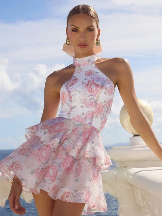 Halter Backless Double Hem Mini Dress