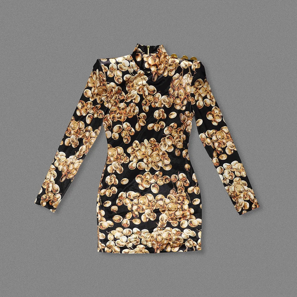 Gold Floral Velvet Bodycon Mini Dress | Luxe Party Statement