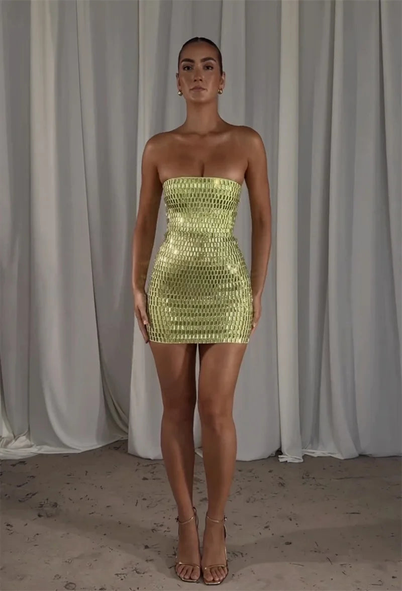 Lime Green Sequin Mini Dress | Spaghetti Strap Night-Out Edit