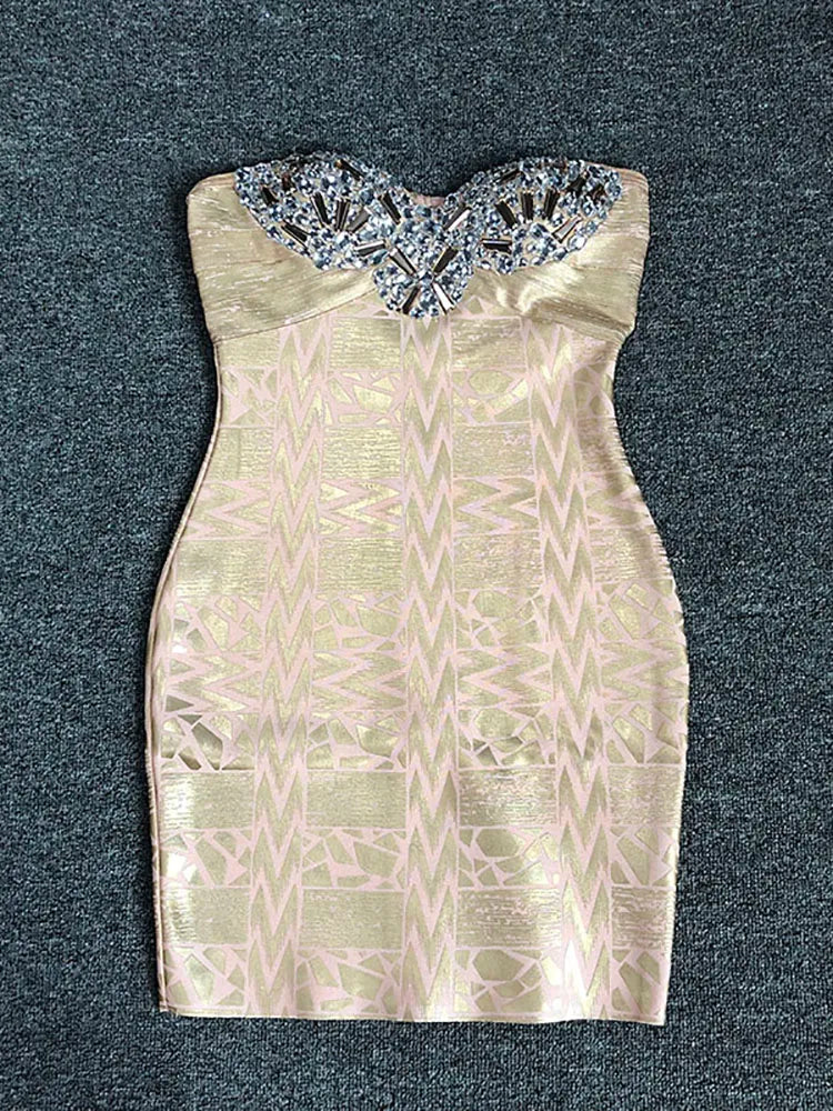 Embroidered Sequin Strapless Mini Dress | Sleeveless Party Gown