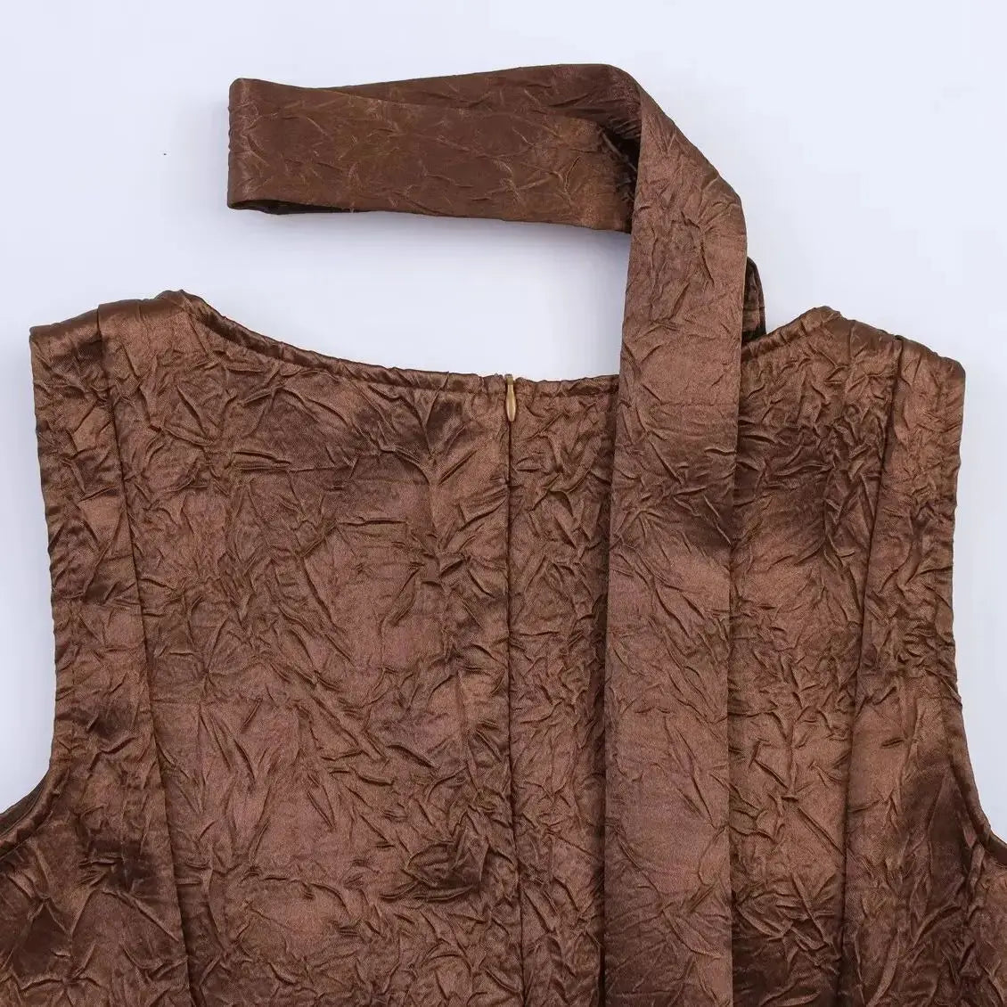 Brown A-Line Midi Dress | Princess Style with Sash Detail