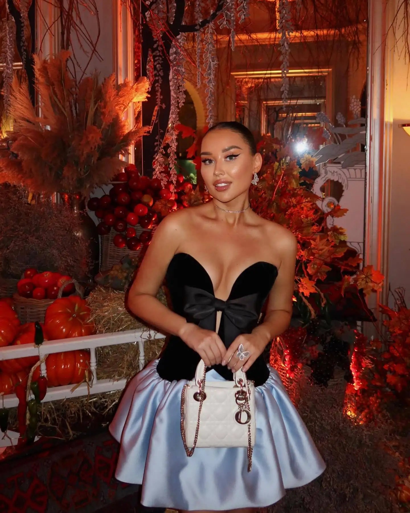 Velvet Bow Puff Hem Mini Dress | Blue Strapless Party Edit