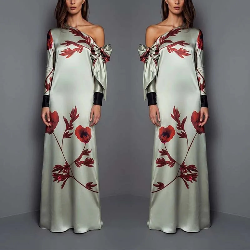 Floral One-Shoulder Maxi Dress | Elegant Autumn Print Gown
