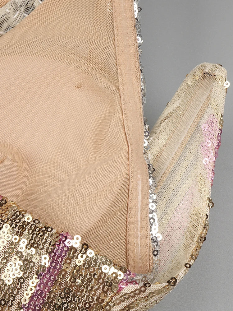 Diamond Beaded Strapless Gown | Geometric Gold Evening Elegance