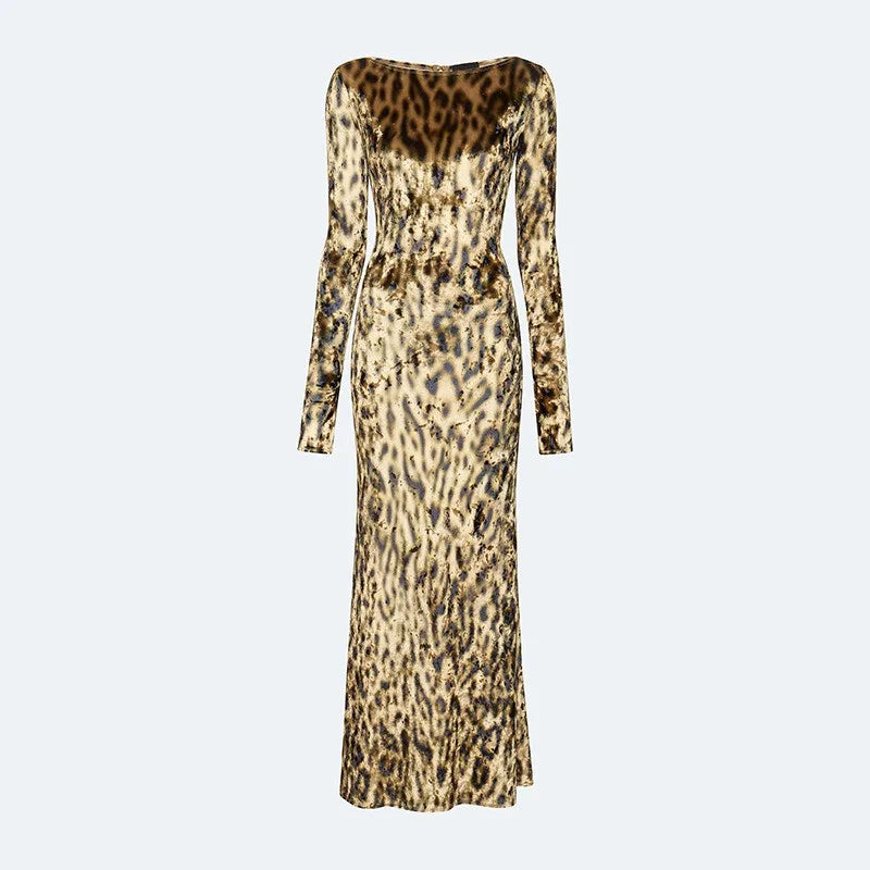 Leopard Print Slim Maxi Dress | Retro-Chic A-Line Statement