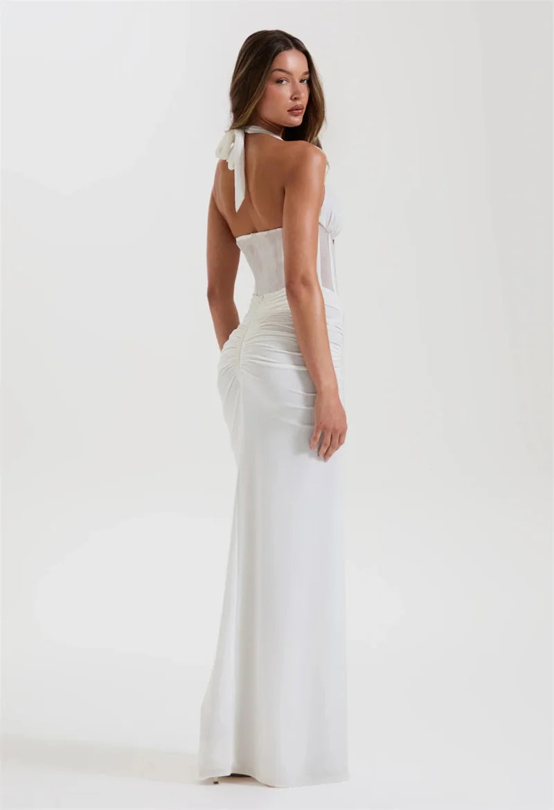 White Halter Corset Gown | Backless Floor-Length Bridal Edit