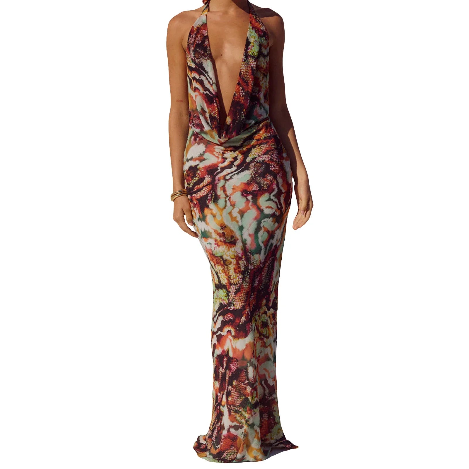 A long dress with a stylish vintage print.