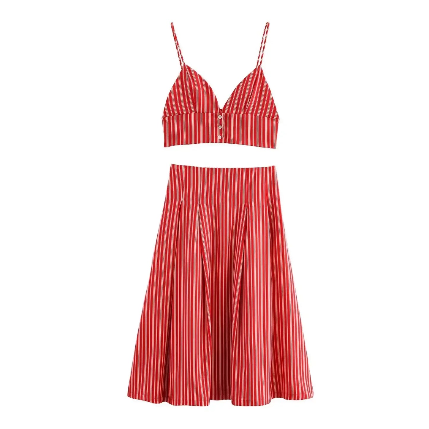 Striped Spaghetti Straps Crop Top and Skirt Set