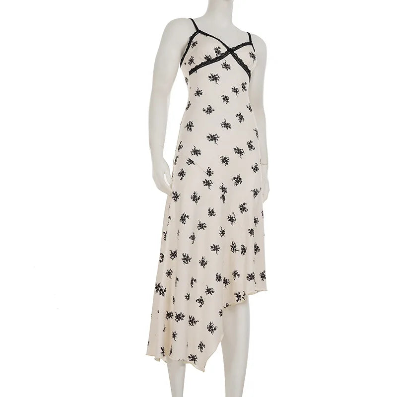 Summer Lace Print A-Line Dress | Sleeveless V-Neck Camisole