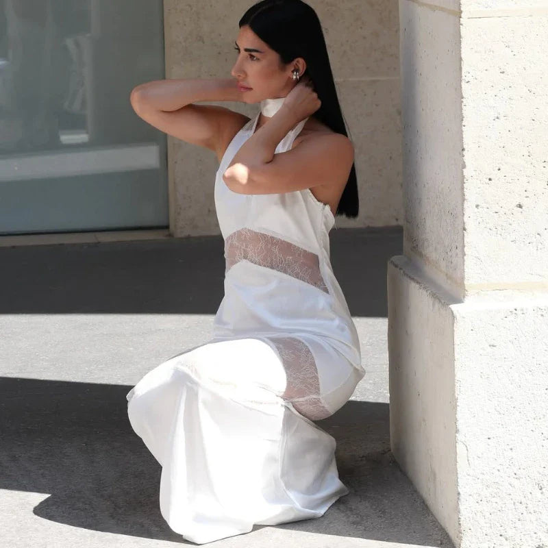 Halter Lace Patchwork Maxi Dress