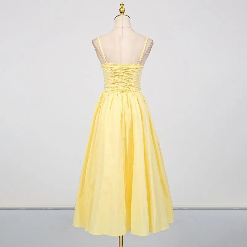 Yellow Corset-style Party Dress | Elegant Sleeveless Flair