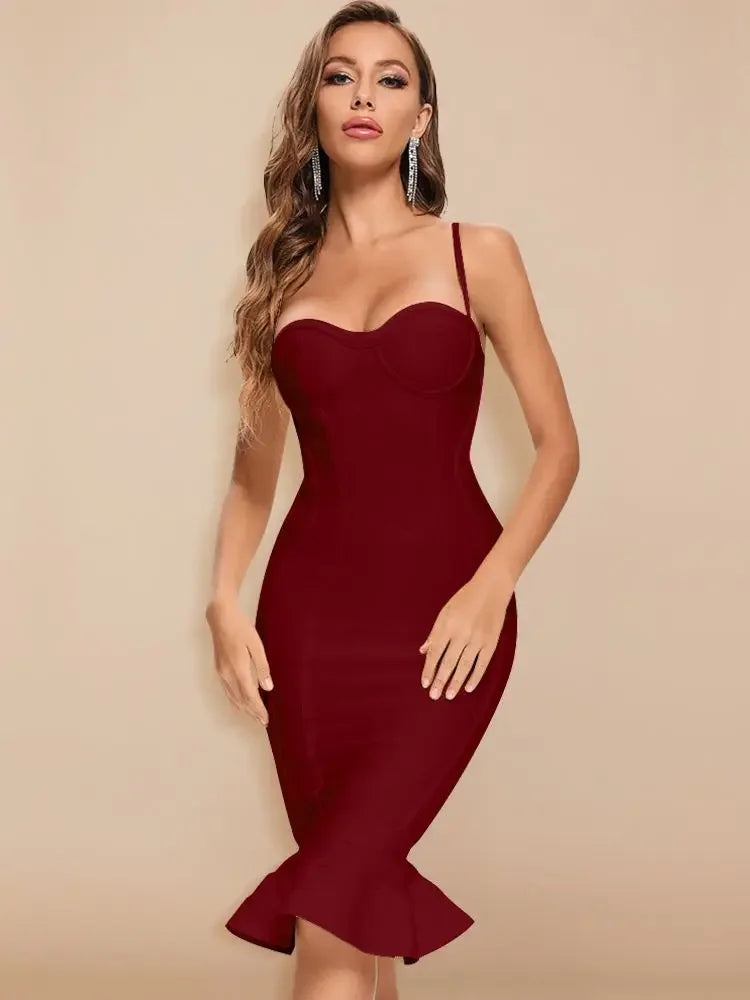 sweetheart bandage mermaid midi dress with sculpted fit  