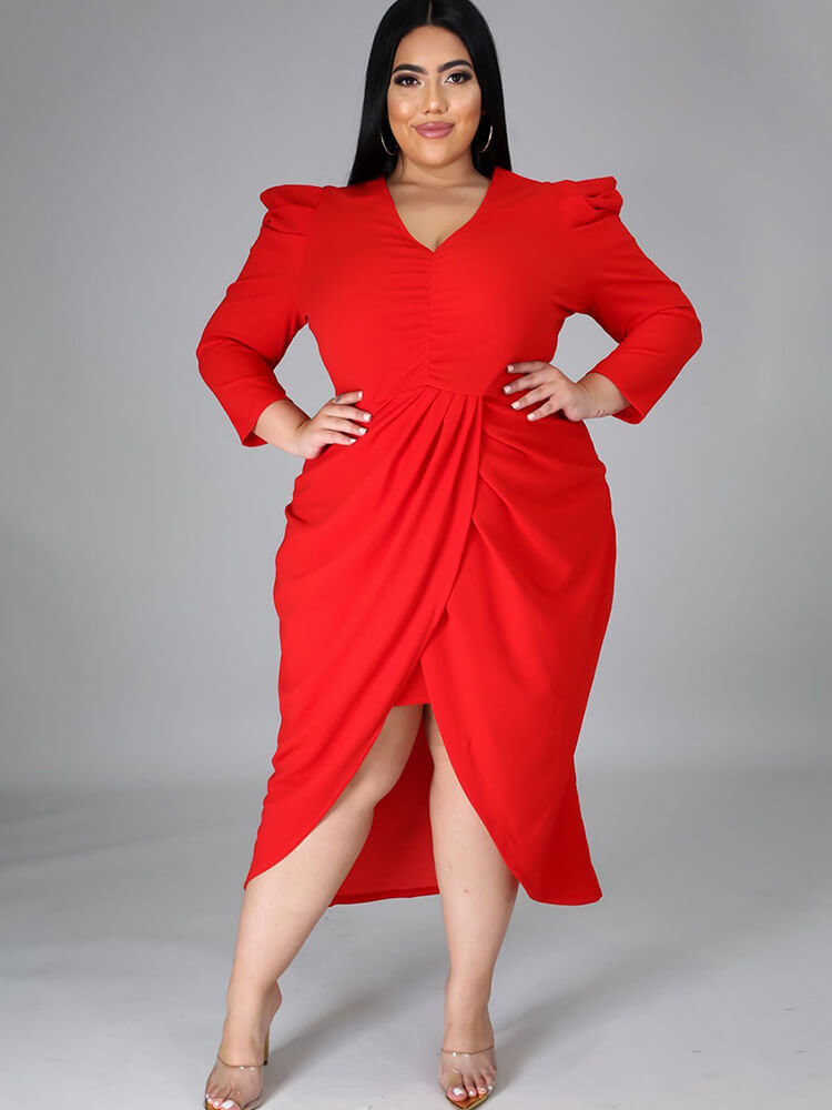 Puff Sleeve Bodycon Midi Dress