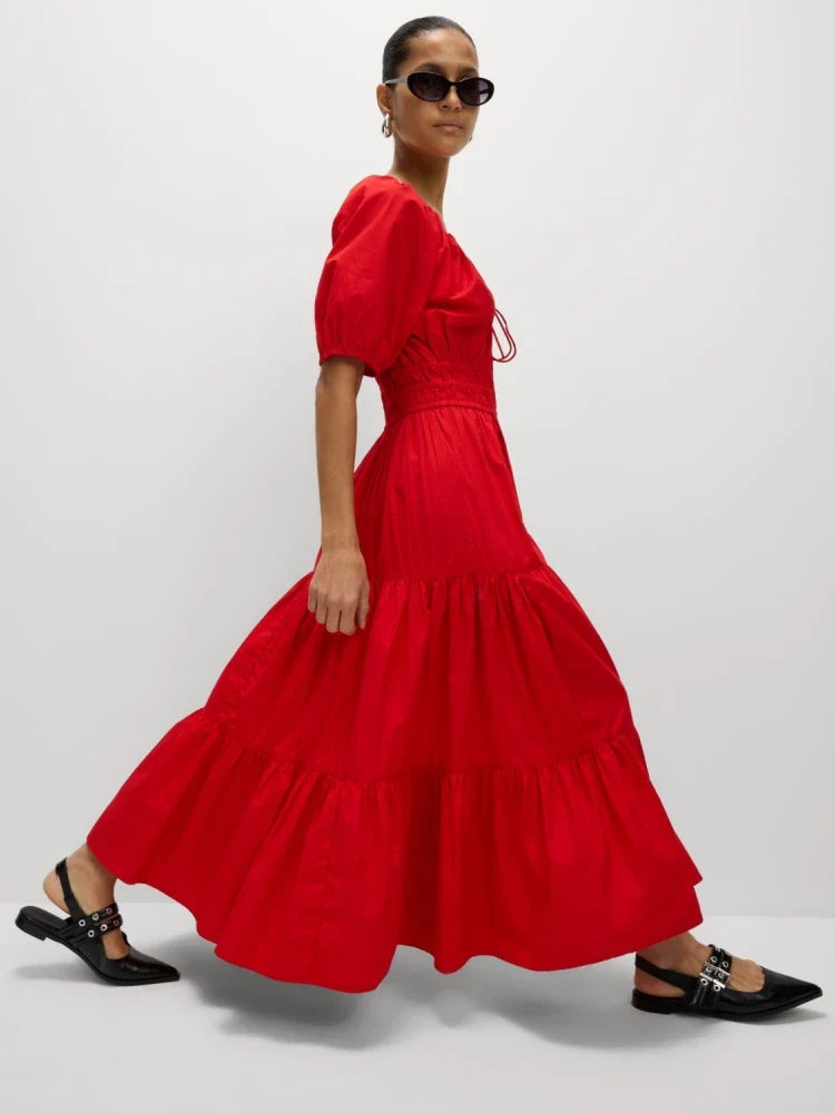 Lace-Up Puff Sleeve Dress | The Valentina Dress