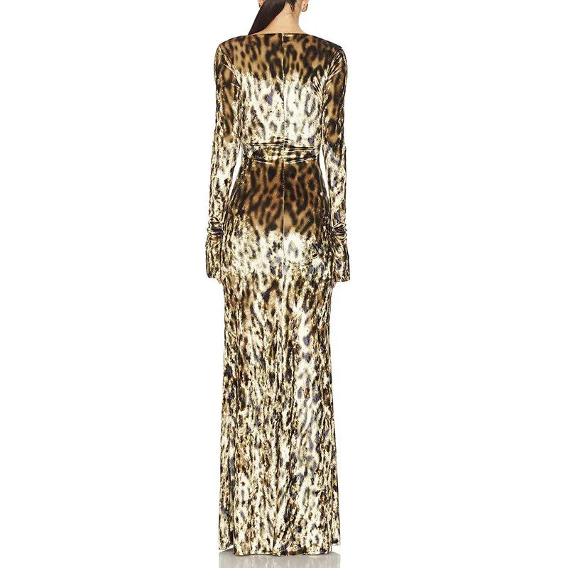 Leopard Print Slim Maxi Dress | Retro-Chic A-Line Statement