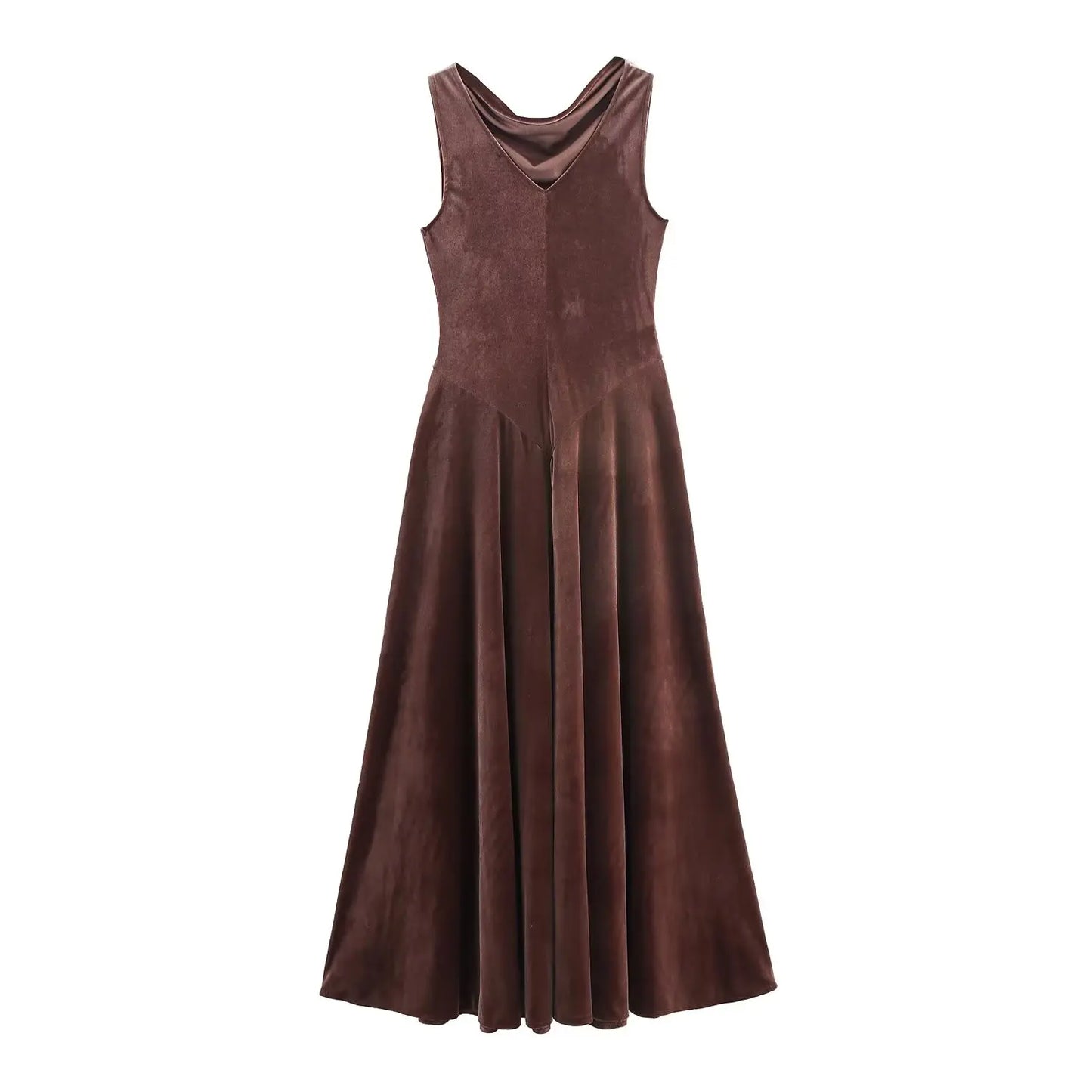 Brown Velvet Cowl Neck Dress | Vintage Fit & Flare Midi
