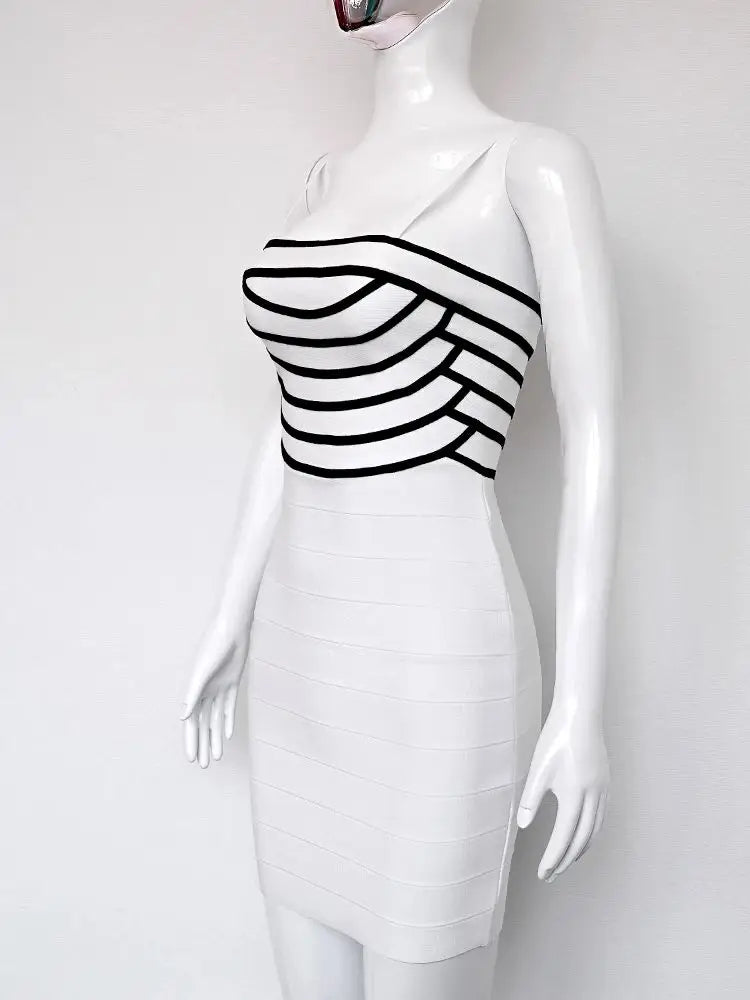 Black & White Bandage Mini Dress | Striped Sculpting Fit