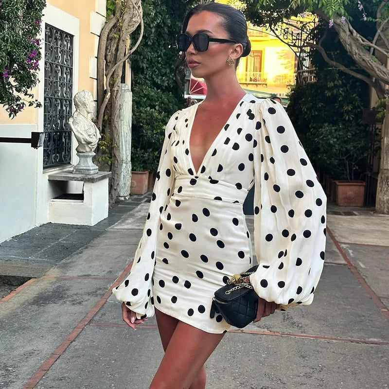 Polka Dot Puff Sleeve Mini Dress | Chic Retro City Edit