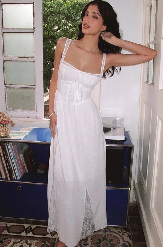 White Lace Beach Maxi Dress | Romantic Summer Camisole