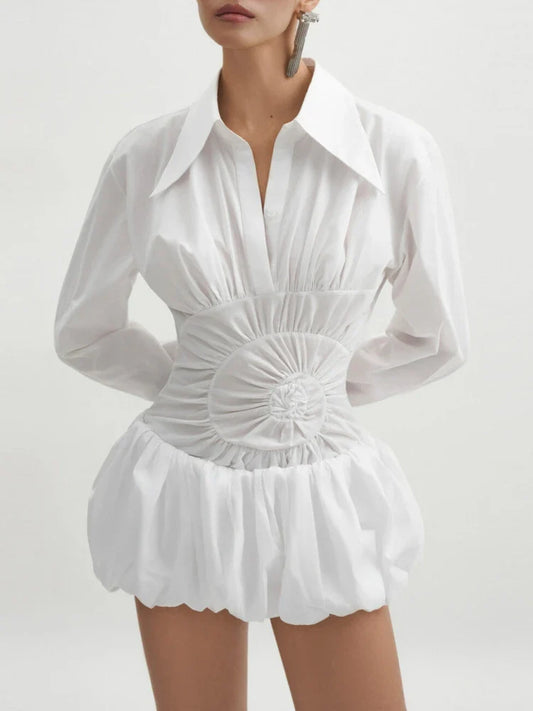 White Cinched Shirt Mini Dress | Flattering Waist