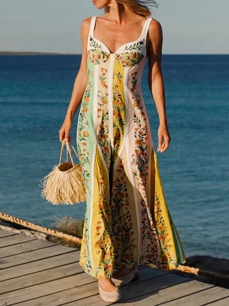 Patchwork Spaghetti-Strap Maxi Dress