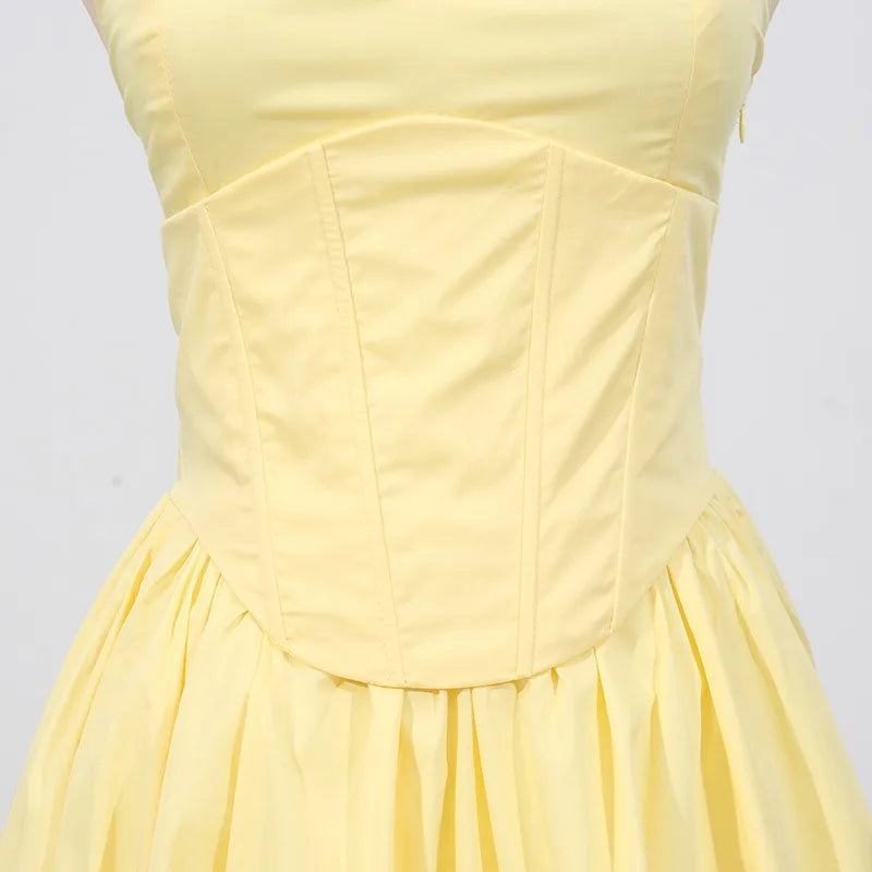 Yellow Corset-style Party Dress | Elegant Sleeveless Flair