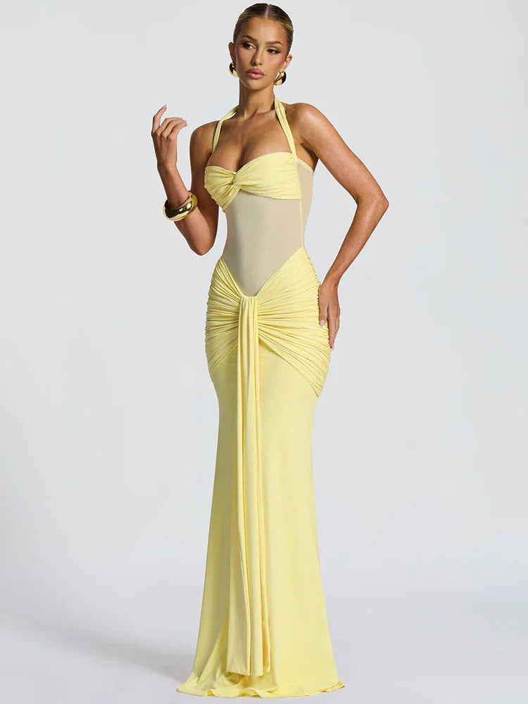 Halter Maxi Dress | Ruched Backless Club Gown