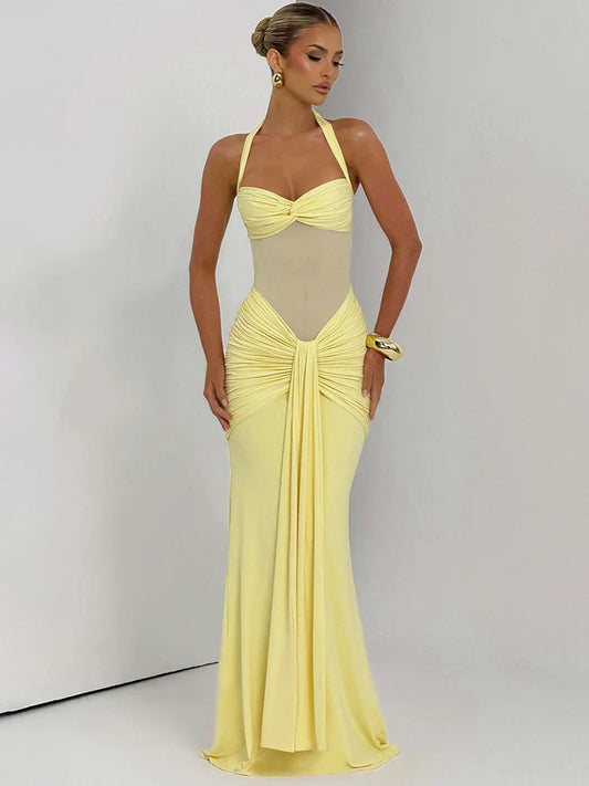 Halter Maxi Dress | Ruched Backless Club Gown
