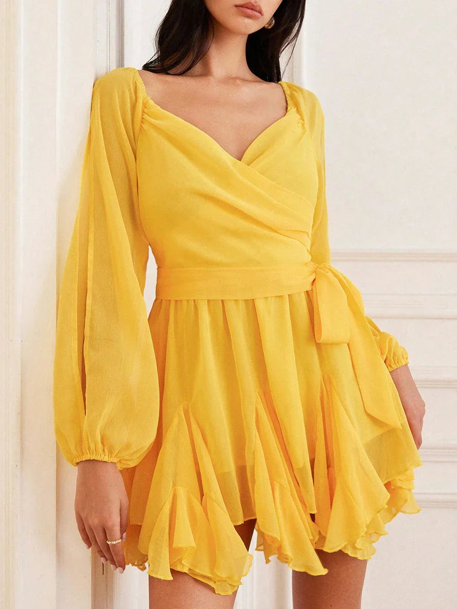 Yellow Ruffle Mini Dress | Long Sleeve A-Line for Summer Glow
